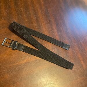 Men's Black Woven Belt with Leather Trim